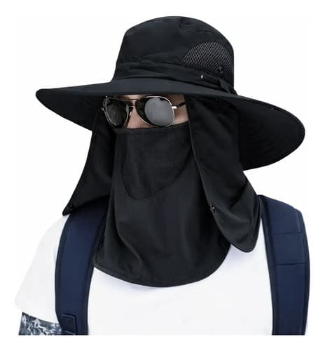 Sombrero Cubre Cuello Cara Nuca Impermeable Pesca Camping Uv Negro L Lisa