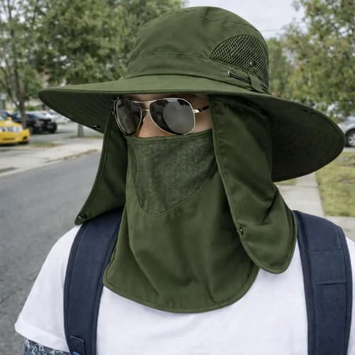 Sombrero Cubre Cuello Cara Nuca Impermeable Pesca Camping Uv Verde Militar L Lisa