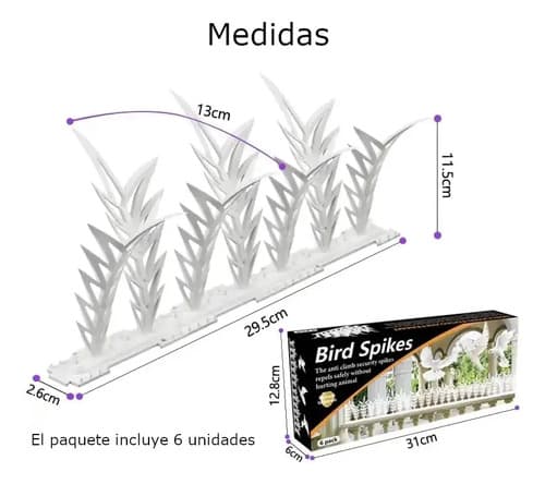 Pinchos Espanta Pájaros Palomas Blancos Estéticos X6 miniatura 4
