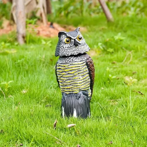 Búho Ahuyenta Palomas Espanta Pájaros Cabeza Giratoria Real miniatura 5