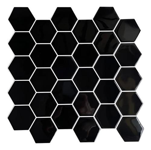 Azulejo Autoadhesivo 3d Venecita Hexagonal Para Cocina Baño Negro