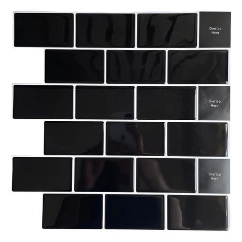 Azulejos Autoadhesivos 3d Subway Venecitas Pared 30.5x30.5cm Negro