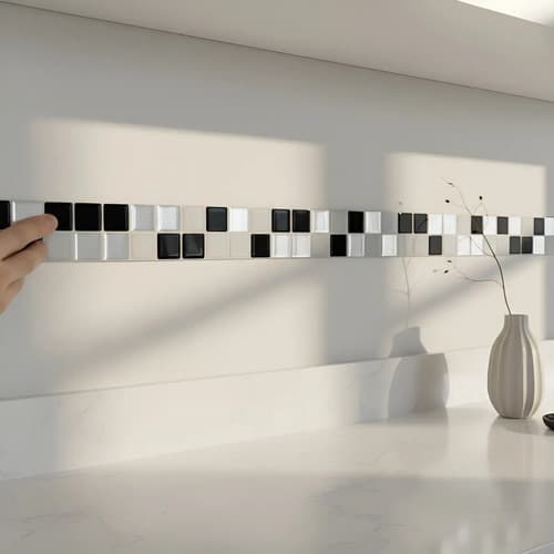 Placa Autoadhesiva Mosaico 3d Guarda Pared Impermeable 5ud Mosaico Negro Blanco Plateado