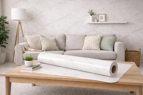 Papel Adhesivo Marmol Ancho Y Resistente Al Calor 120cmx10m Marmol Blanco