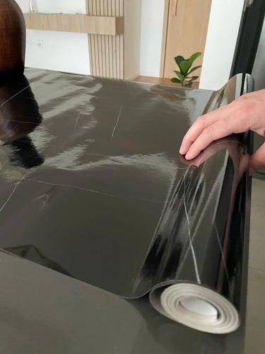 Papel Autoadhesivo Marmol Impermeable Resiste Al Calor 10mts Negro