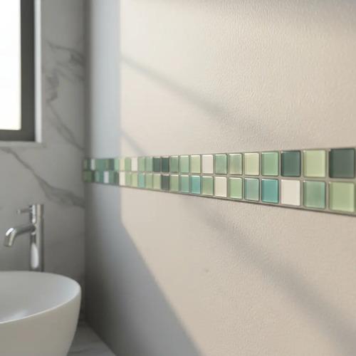 Azulejo Guarda Autoadhesiva 3d Para Baño Cocina Pared 6ud Verde Claro