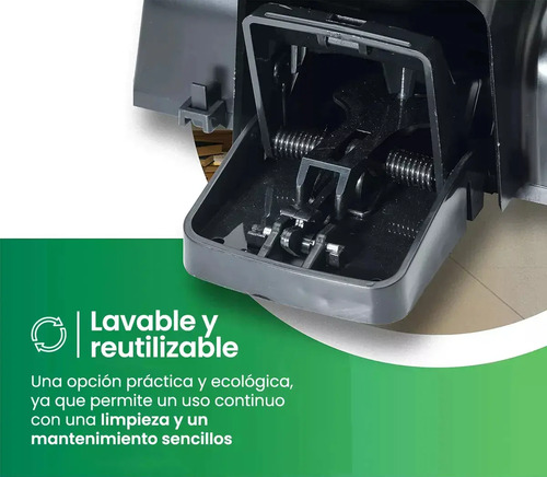Interior de trampa para ratas con doble entrada y mecanismo visible