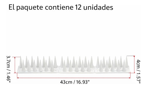 Pinchos espanta palomas x12 unidades con medidas: 43 cm de largo y 4 cm de altura