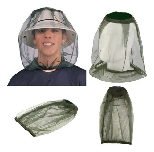 Red anti mosquitos para sombrero de tul respirable en vista frontal con persona usando el producto y detalles de la malla.