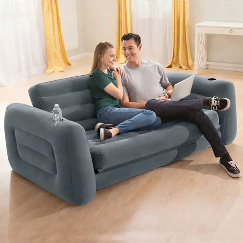 Sillon Cama Inflable Queen Reforzado Casa Camping Living Azul Liso - imagen 1