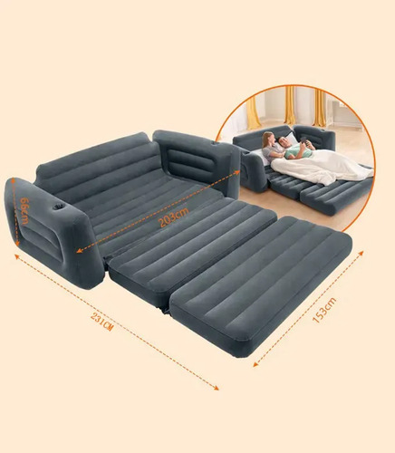 Sillon Cama Inflable Queen Reforzado Casa Camping Living Azul Liso miniatura 2