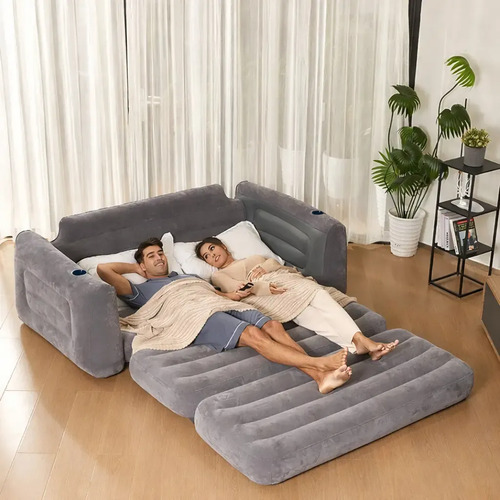Sillon Cama Inflable Queen Reforzado Casa Camping Living Azul Liso miniatura 6