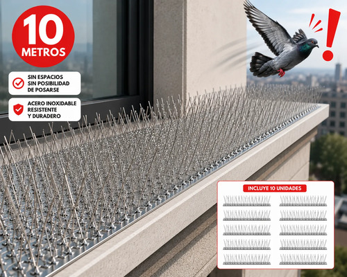 Pinchos Ahuyenta Palomas Espanta Pájaros Púas Acero X10m Plateado miniatura 2