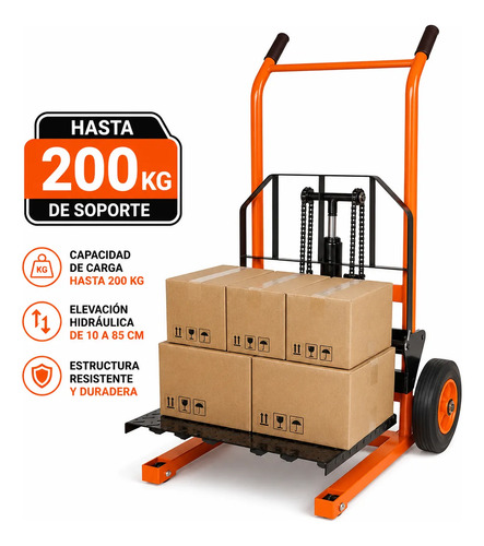Carro Hidráulico Elevador Manual 200 Kg Plataforma Carga Naranja miniatura 2