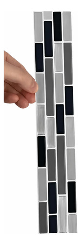 Placa Autoadhesiva Mosaico 3d Guarda Pared Impermeable 8ud Negro / Gris / Plateado miniatura 3
