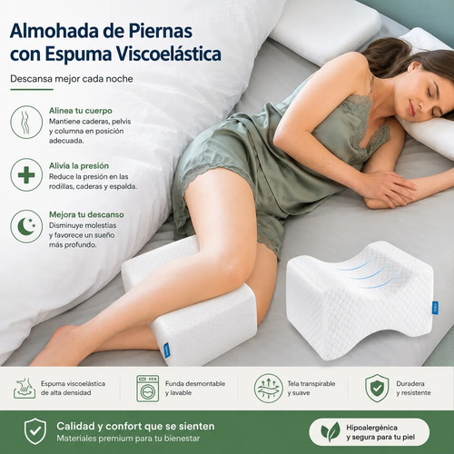 Kit 3 Almohadones Ortopédicos Cervical Lumbar Piernas Visco Blanco miniatura 4