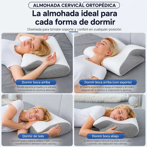 Kit 3 Almohadones Ortopédicos Cervical Lumbar Piernas Visco Blanco miniatura 6