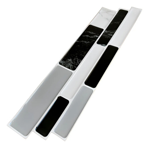 Tres guardas autoadhesivas 3D: mármol negro, blanco liso y gris, dispuestas en ángulo para mostrar los diseños.