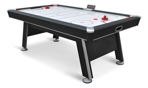 Mesa de aire hockey profesional de 2 metros con estructura negra, superficie de juego blanca y marcador electrónico