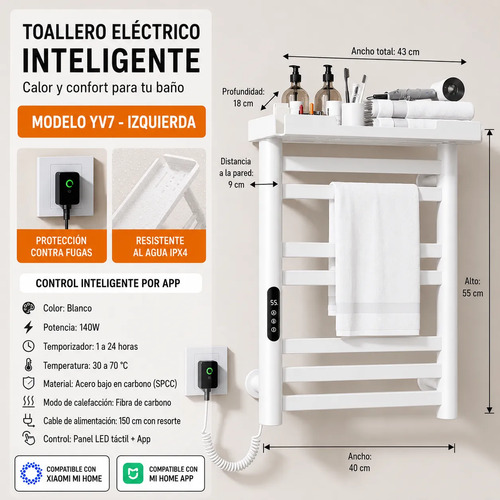 Toallero Eléctrico Calefactor Secatoallas Inteligente Baño Gris Oscuro miniatura 2