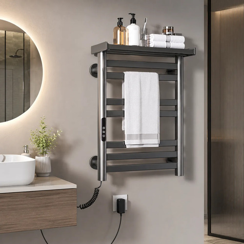 Toallero Eléctrico Calefactor Secatoallas Inteligente Baño Gris Oscuro