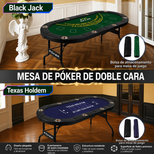 Mesa De Poker Plegable 8 Jugadores Texas Holdem Blackjack Negro miniatura 3