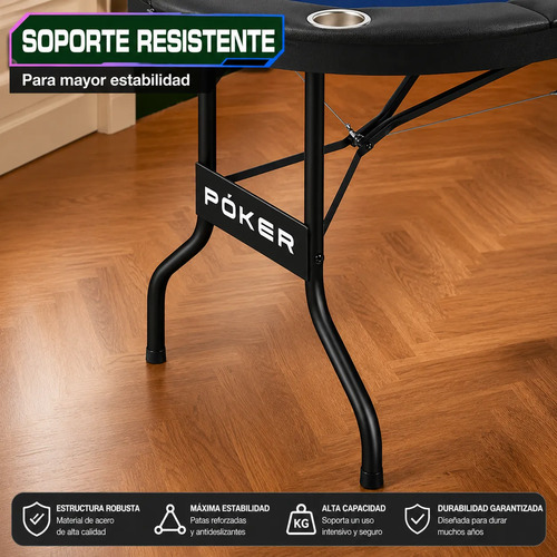 Mesa De Poker Plegable 8 Jugadores Texas Holdem Blackjack Negro miniatura 4