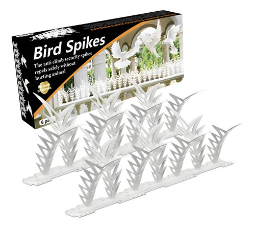 Pinchos espanta pájaros blancos con caja y dos strips de instalación sobre base
