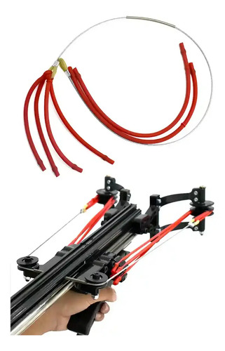Repuesto de goma roja y acero para gomera Honda, mostrando gomas sueltas y vista instalada en el mecanismo.