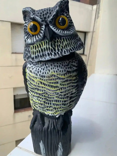 Búho Ahuyenta Palomas Espanta Pájaros Cabeza Giratoria Real miniatura 3