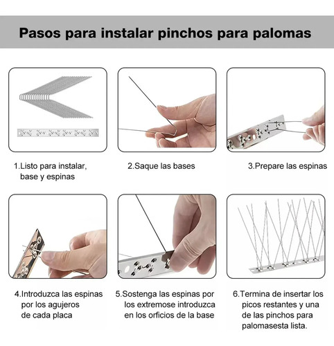 Guía de 6 pasos para instalar pinchos ahuyenta palomas de acero, desde preparación de piezas hasta colocación final
