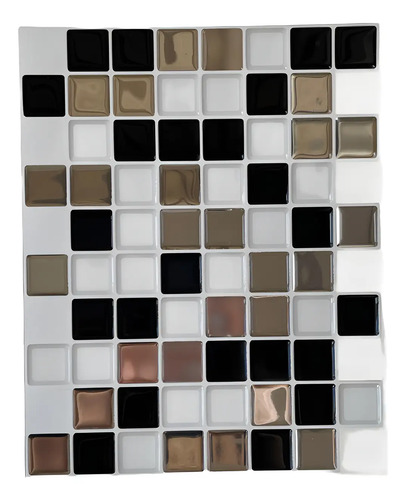 Mosaico autoadhesivo 3D multicolor con cuadrados en negro, blanco, beige, marrón y gris para revestimiento de baño y cocina