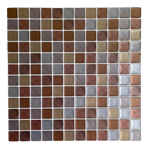 Muestrario de azulejos autoadhesivos 3D con paleta de colores marrones, grises y beige
