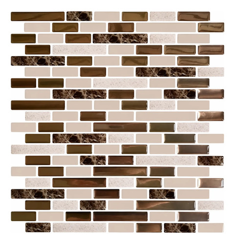 Azulejo autoadhesivo mosaico 3D marrón con patrón de baldosas rectangulares en tonos tierra y texturas marmóreas