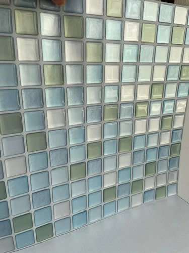 Azulejo Autoadhesivo Mosaico 3d Para Pared Baño Cocina Verde Claro miniatura 2