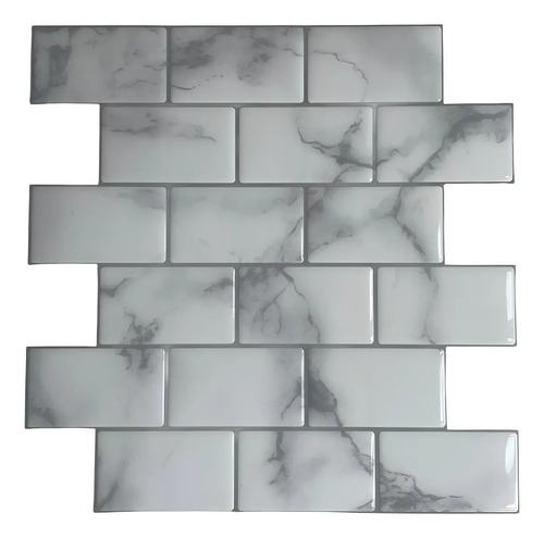 Azulejos subway autoadhesivos con efecto mármol gris en patrón de traba, tamaño 30.5x30.5