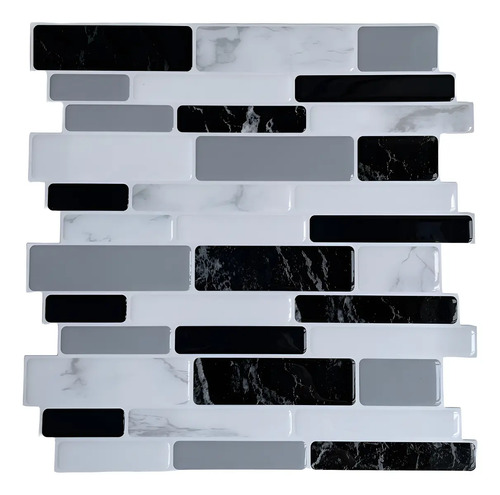 Azulejos autoadhesivos mosaico en blanco, gris y negro con vetas de mármol en patrón rectangular