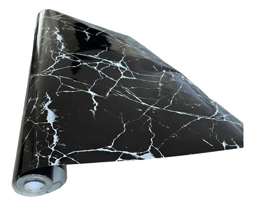 Rollo de papel adhesivo mármol con vetas blancas sobre fondo negro