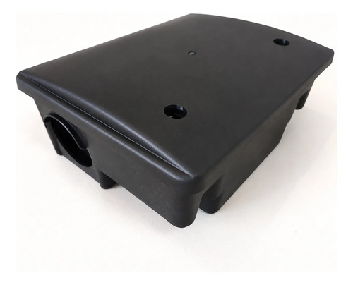 Caja cebadera portacebo negra para ratas y ratones, cerrada, con una de sus entradas laterales para roedores