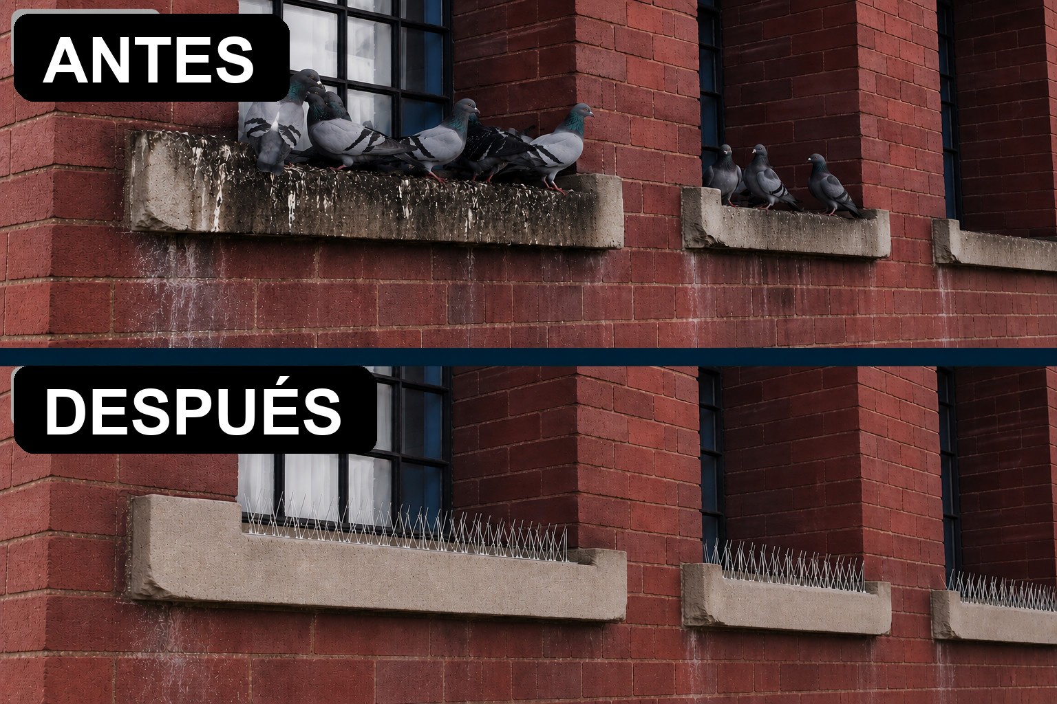 Cómo proteger ventanas y cornisas de las palomas con pinchos