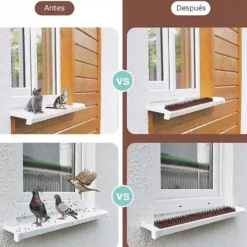 Comparación antes y después de instalar los pinchos para evitar aves y gatos en repisas y ventanas.