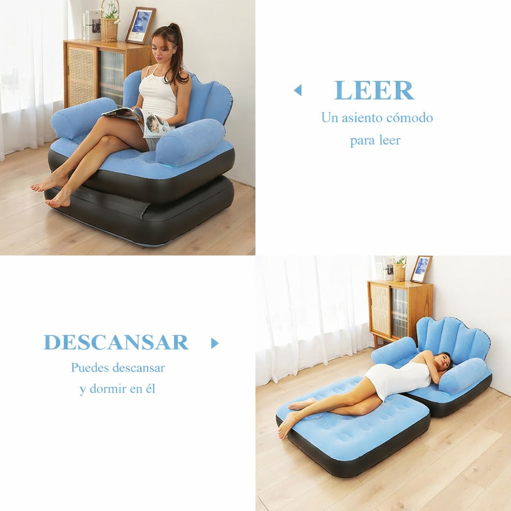 Sillon Cama Inflable Reforzado Cómodo 1 Cuerpo + Inflador - Imagen 5