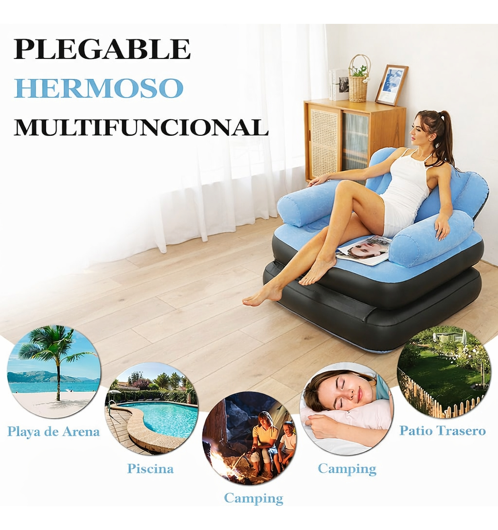 Sillon Cama Inflable Reforzado Cómodo 1 Cuerpo + Inflador - Imagen 4
