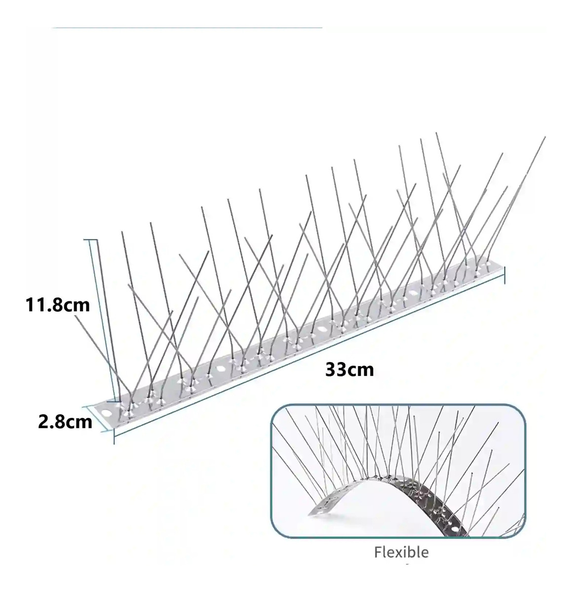 Púas Anti Palomas Ahuyenta Pájaros De Acero Inoxidable X10 - Imagen 2