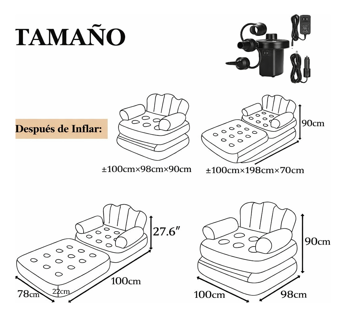 Sillon Cama Inflable Reforzado Cómodo 1 Cuerpo + Inflador - Imagen 2